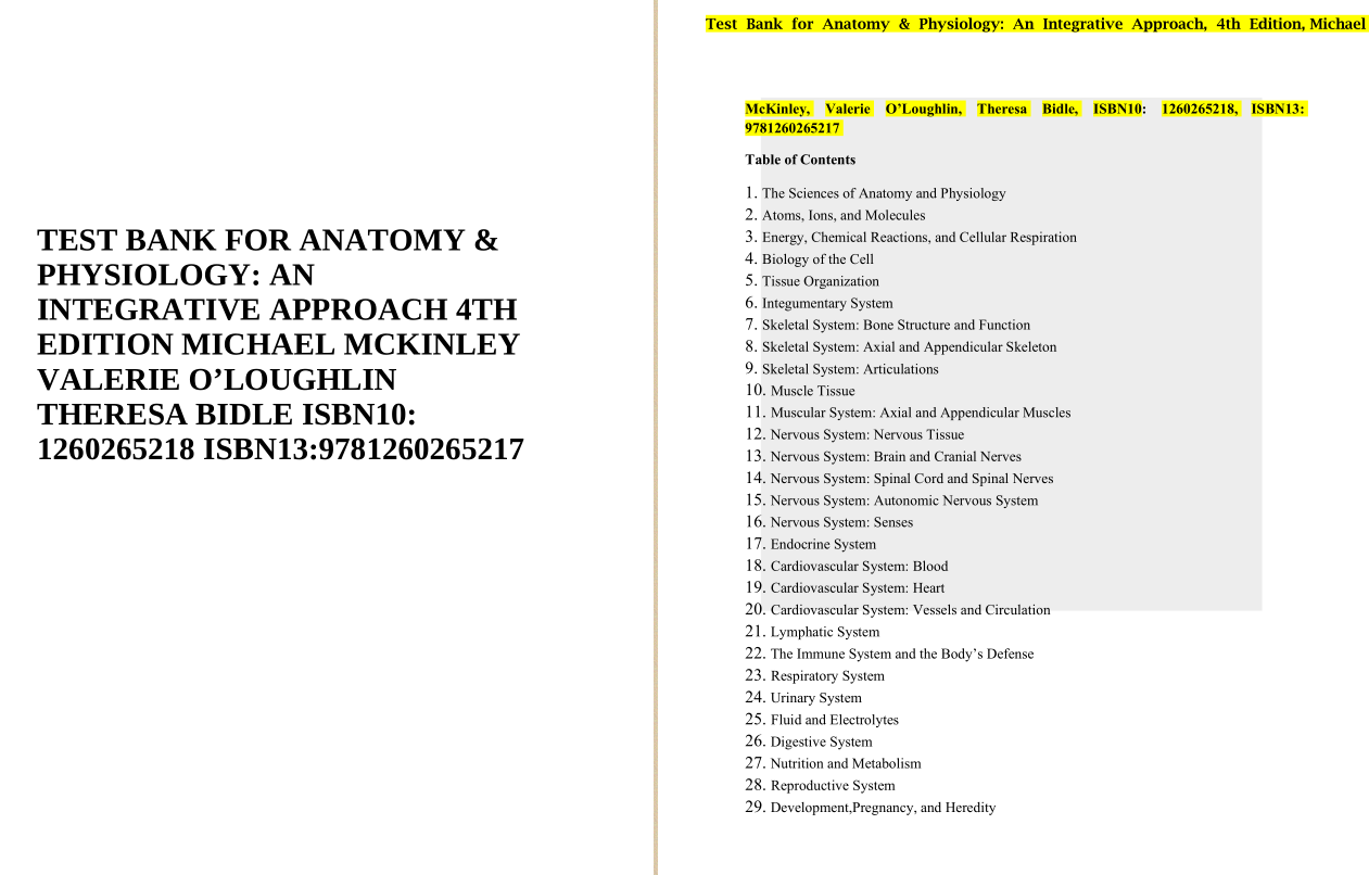 Anatomy and Physiology An Integrative Approach 4th Edition TEST BANK