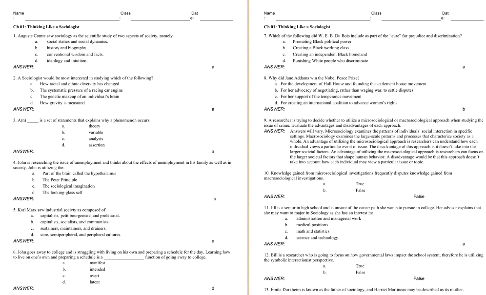 Test Bank for SOC 7th Edition by Nijole V. Benokraitis