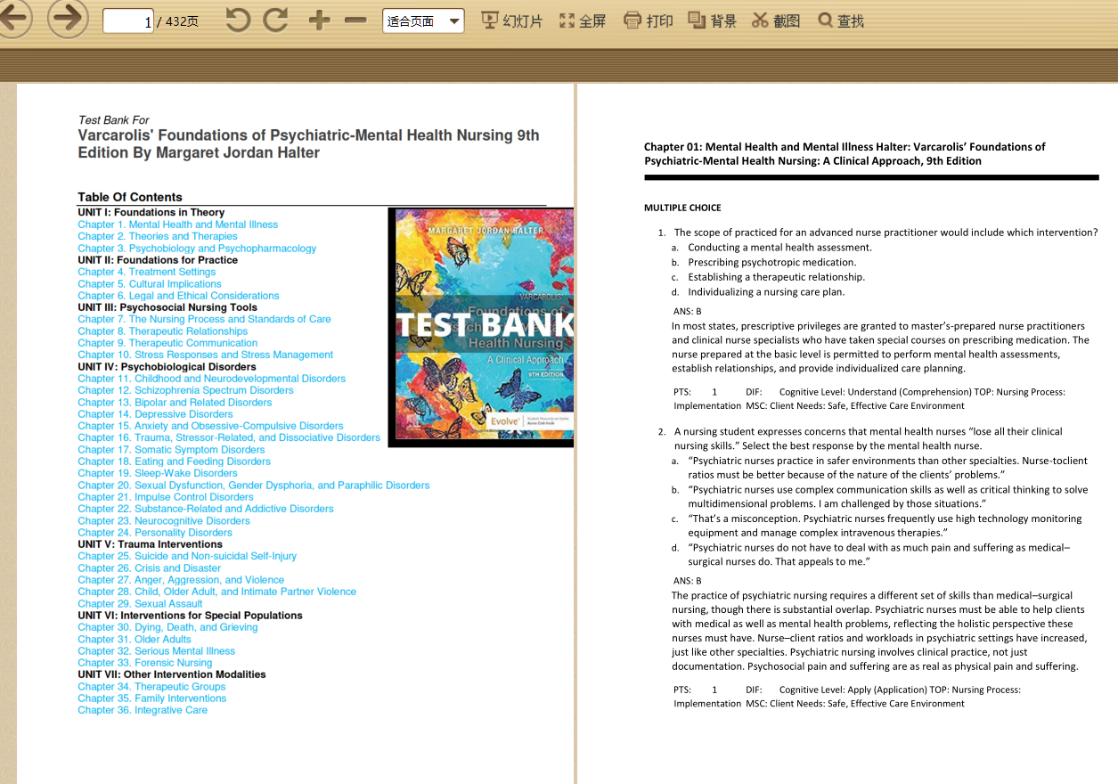 Test bank For Varcarolis’ Foundations of Psychiatric-Mental Health Nursing 9th Edition